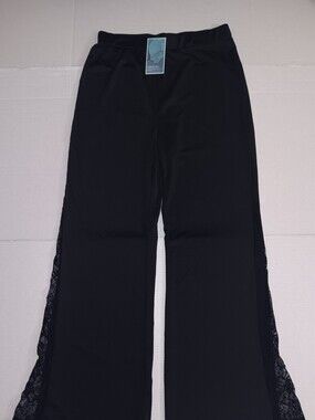 GORGLITTER FLORAL SHEER LACE FLARE-LEG BELL BOTTOM PANTS